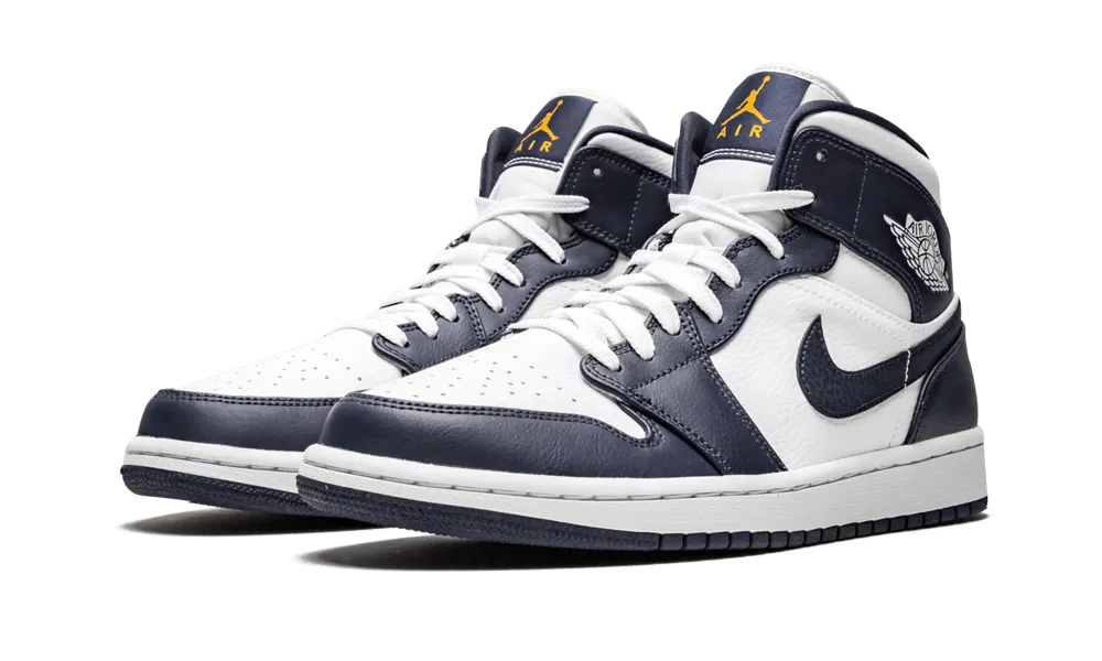 Jordan 1 Mid White Metallic Gold Obsidian imagine sneakers