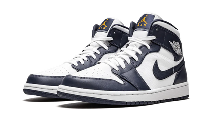 Jordan 1 Mid White Metallic Gold Obsidian imagine sneakers